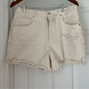 Free People Cream Denim Distressed Shorts. 31